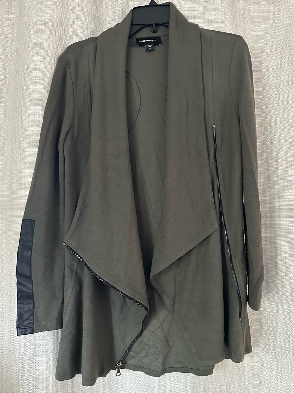 Fifteen Twenty Olive Green Draped Long-Sleeve Cowl neck drape zip Jacket